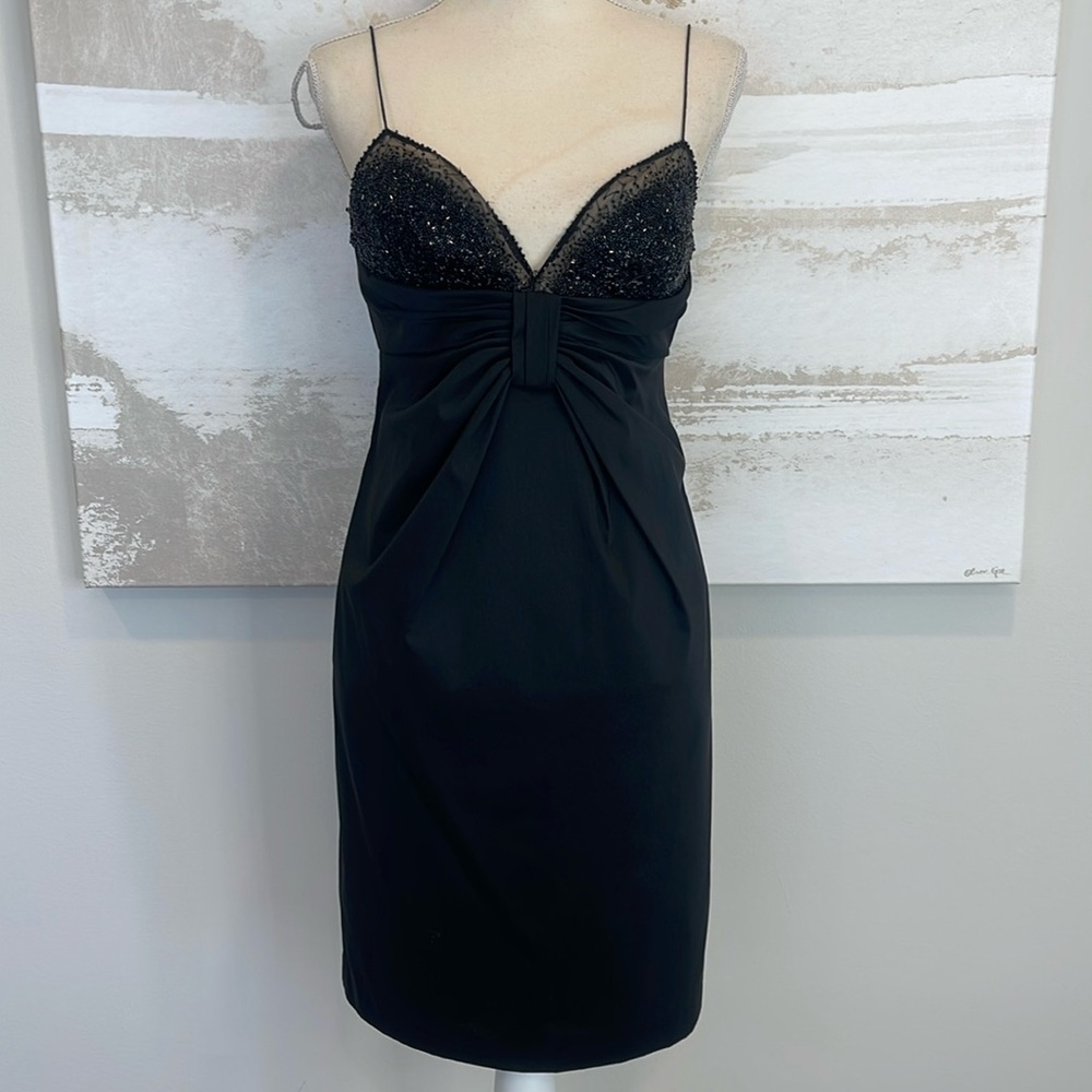 Mikael Aghal Stunning Beaded Black Spaghetti Strap Dress size 6